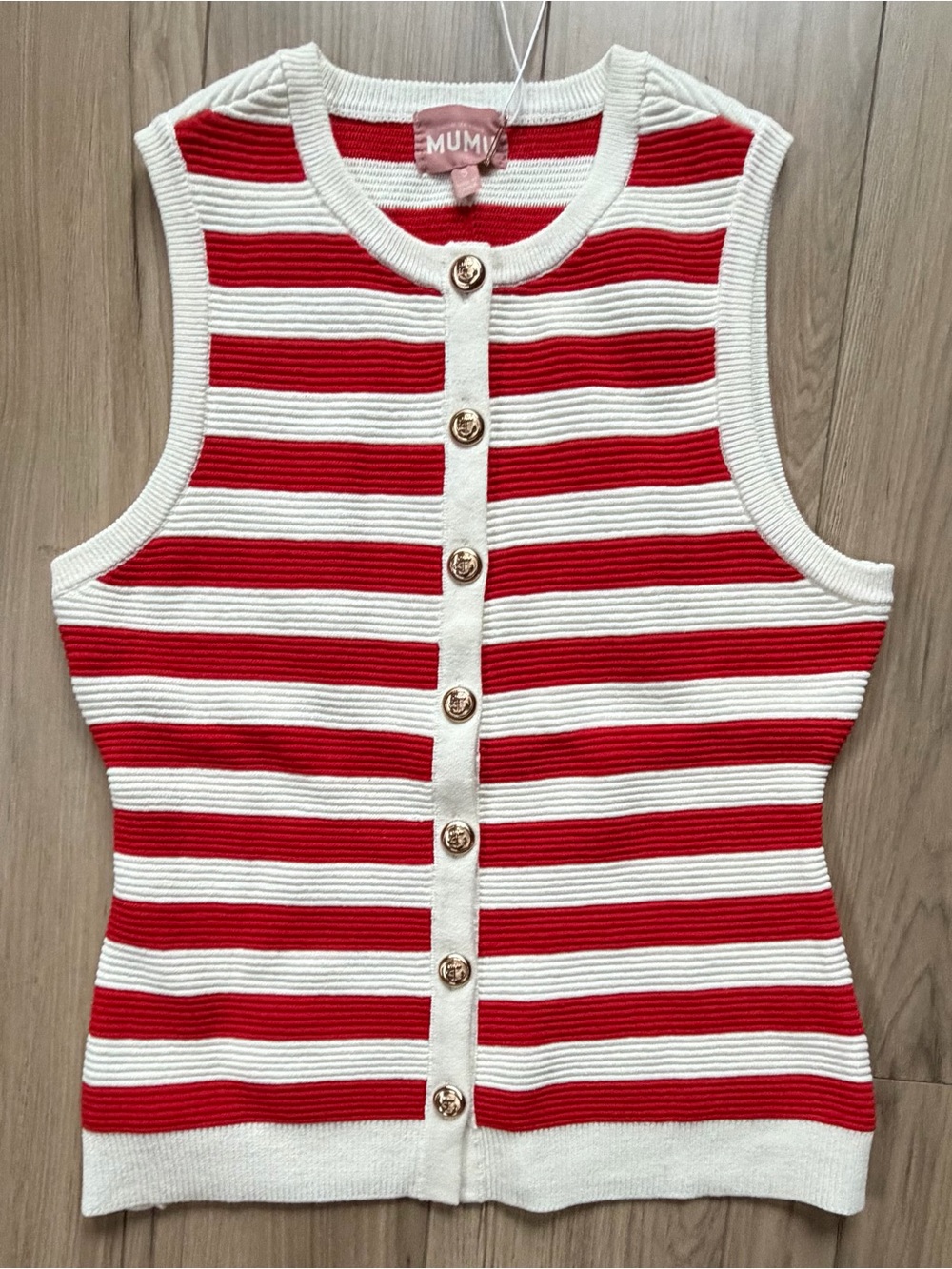 Show Me Your Mumu Devin Tank Sz S Red White Delight Knit Ribbed Preppy Nautical